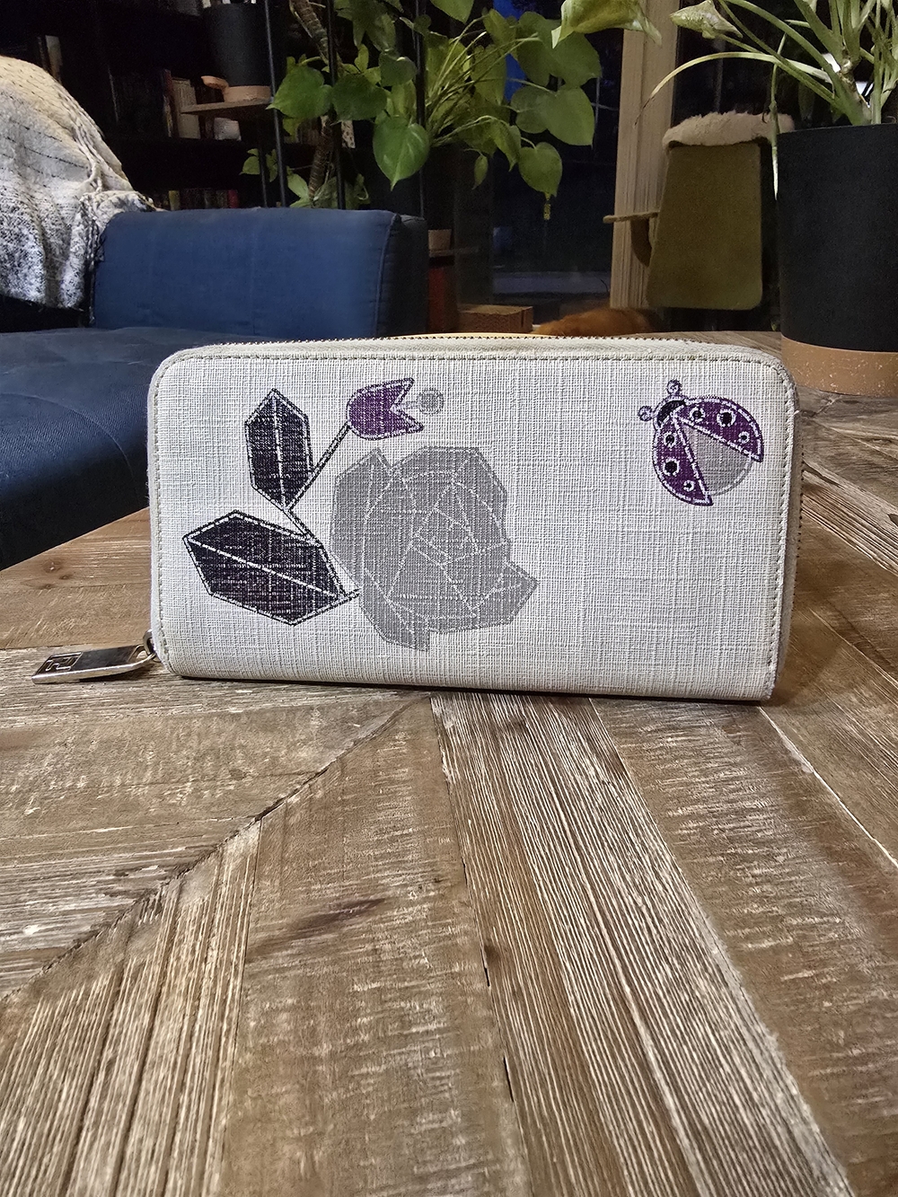 Fendi Vintage Rose Ladybug Metallic Purple Zip Wallet + CheckCheck COA
